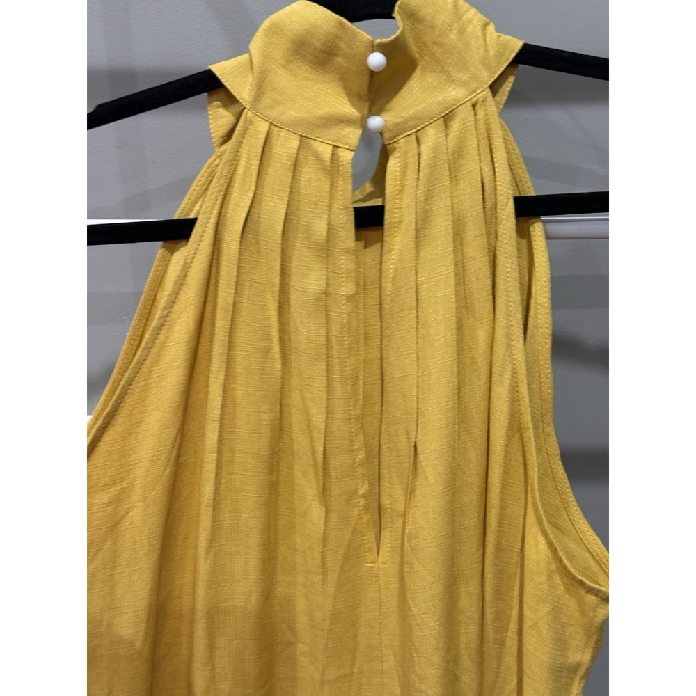 Women's Yellow Solid Halter Neck Boho Chic Minimalist Midi Swing Dress XL - Picture 5 of 6